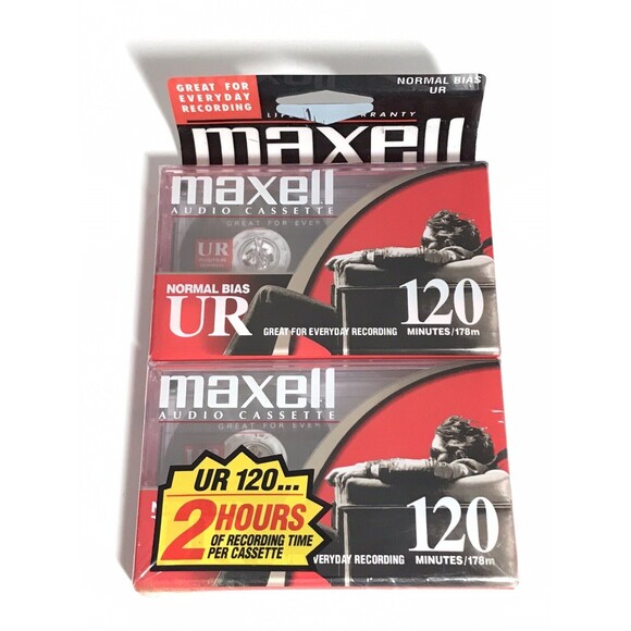 Maxell Audio Cassette Tapes Blank Normal Bias UR 120 Minutes - 2 Pack New Sealed - Picture 1 of 3